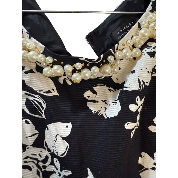 Tahari Arthur S. Levine Floral‎ Black & White Sleeveless Dress Size 16 - Picture 5 of 10